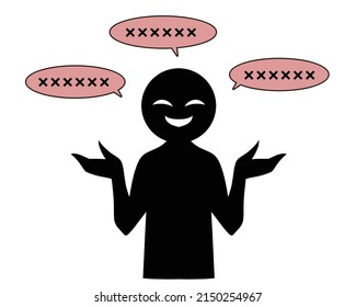 Illustration of images of black figures and speech bubbles of false accusation and fraud stories