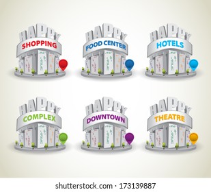 Illustration of imaginary city with a pointers icons