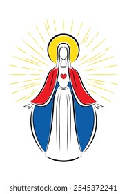 An illustration of Immaculate Heart of Mary. Vector illustration