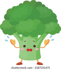 Illustration of an impatient cute broccoli character