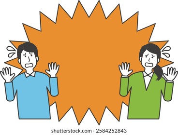 Illustration of an impatient man and woman with copy space