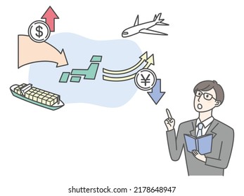 illustration of import and export with currency