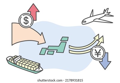 ilustración de importación y exportación con moneda