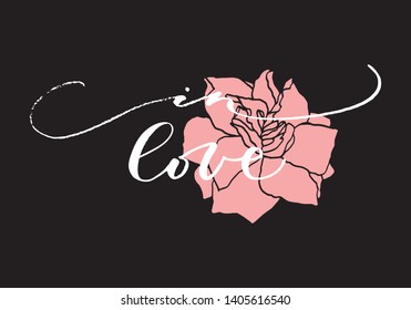 Illustration of "In Love" frase. Hand drawn typography. In Love handwritten calligraphy text for icon, logo or badge. Valentine's Day design. 