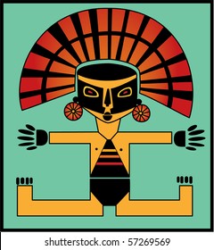 Illustration of Inca child in black mask and gold hat.
