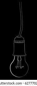 illustration with incandescent electric lamp sketch isolated on black background