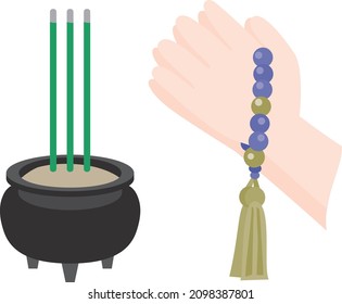 Illustration of the incense holder and Joining hands of the Buddhism.