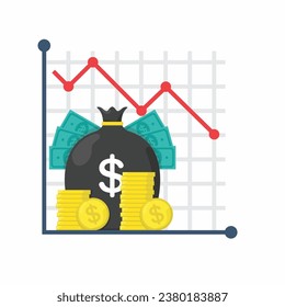 illustration of income decreasing. vector illustration in flat style