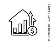 illustration of increased housing price, house with uptrend chart and money icon 
