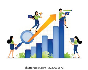 Illustration of increasing sales and company financial achievements with profitable investment opportunities. Designed for website, landing page, flyer, banner, apps, brochure, startup media company