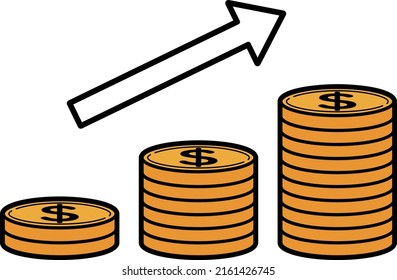 Ilustración de crecientes pilas de monedas en dólares