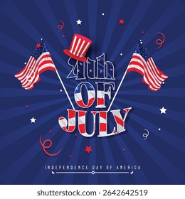Illustration of Independence Day of America. Vector design of 4th of July celebration theme. Beautiful designs for Day of Freedom with USA flag concept. 