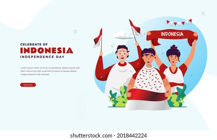 Illustration of independence day celebration with Indonesian youth character concept