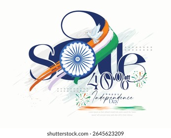 Illustration of Independence Day India concept with beautiful Tricolor Indian flag Balloons birds and elements. 15th August designs of Indian Sale 