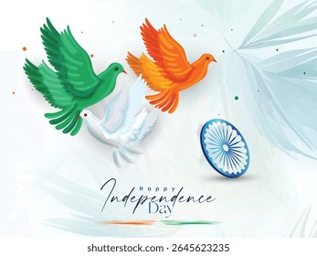 Illustration of Independence Day India concept with beautiful Tricolor Indian flag Balloons birds and elements. 15th August designs of Indian Sale 