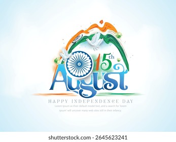 Illustration of Independence Day India concept with beautiful Tricolor Indian flag Balloons birds and elements. 15th August designs of Indian Sale 