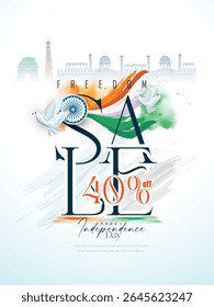 Illustration of Independence Day India concept with beautiful Tricolor Indian flag Balloons birds and elements. 15th August designs of Indian Sale 