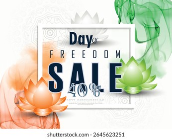 Illustration of Independence Day India concept with beautiful Tricolor Indian flag Balloons birds and elements. 15th August designs of Indian Sale 