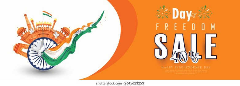 Illustration of Independence Day India concept with beautiful Tricolor Indian flag Balloons birds and elements. 15th August designs of Indian Sale 