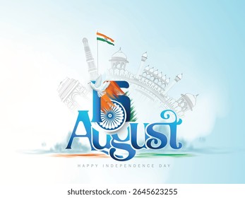 Illustration of Independence Day India concept with beautiful Tricolor Indian flag Balloons birds and elements. 15th August designs of Indian Sale 