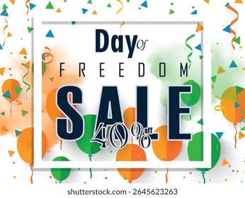 Illustration of Independence Day India concept with beautiful Tricolor Indian flag Balloons birds and elements. 15th August designs of Indian Sale 