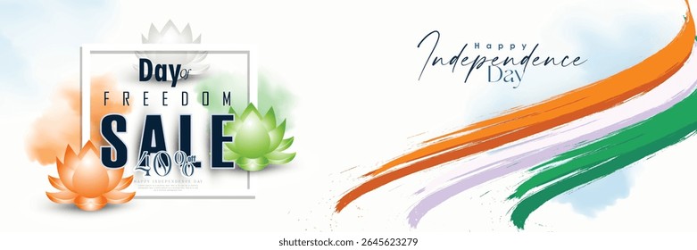 Illustration of Independence Day India concept with beautiful Tricolor Indian flag Balloons birds and elements. 15th August designs of Indian Sale 