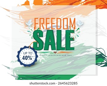 Illustration of Independence Day India concept with beautiful Tricolor Indian flag Balloons birds and elements. 15th August designs of Indian Sale 