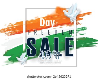 Illustration of Independence Day India concept with beautiful Tricolor Indian flag Balloons birds and elements. 15th August designs of Indian Sale 