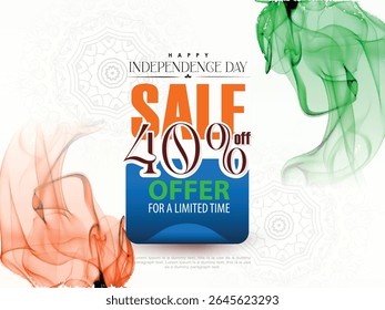 Illustration of Independence Day India concept with beautiful Tricolor Indian flag Balloons birds and elements. 15th August designs of Indian Sale 