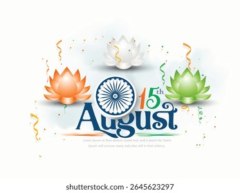 Illustration of Independence Day India concept with beautiful Tricolor Indian flag Balloons birds and elements. 15th August designs of Indian Sale 
