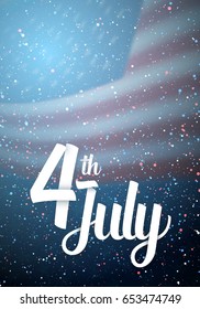 Illustration of Independence Day Vector Poster. Happy 4th of July USA Flag on Blue Background with Stars and Confetti
