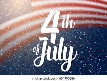 Illustration of Independence Day Vector Poster. 4th of July Paper Lettering. American Red Flag on Blue Background with Stars and Confetti