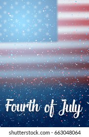 Illustration of Independence Day Vector Poster Template. 4th of July Lettering. American Flag on Blue Background with Stars and Confetti Effect