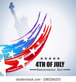  Illustration of an Independence Day wave flag with statue Design - 4 of july