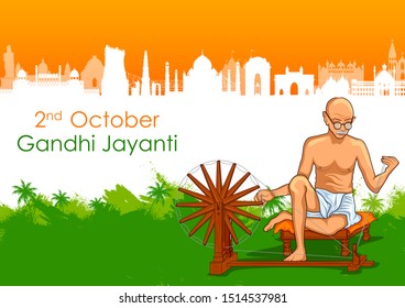 illustration of India background with Nation Hero and Freedom Fighter Mahatma Gandhi for Gandhi Jayanti