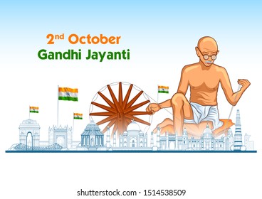 illustration of India background with Nation Hero and Freedom Fighter Mahatma Gandhi for Gandhi Jayanti