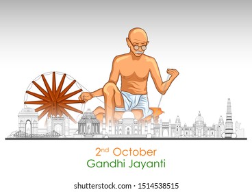 illustration of India background with Nation Hero and Freedom Fighter Mahatma Gandhi for Gandhi Jayanti