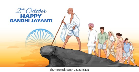ilustración de India de antecedentes con Nation Hero y el luchador por la libertad Mahatma Gandhi popularmente conocido como Bapu para el 2 de octubre Gandhi Jayanti