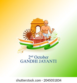 illustration of India background with Nation Hero and Freedom Fighter Mahatma Gandhi popularly known as Bapu for 2nd October Gandhi Jayanti