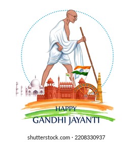 illustration of India background with Nation Hero and Freedom Fighter Mahatma Gandhi popularly known as Bapu for 2nd October Gandhi Jayanti