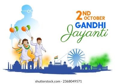 illustration of India background with Nation Hero and Freedom Fighter Mahatma Gandhi popularly known as Bapu for 2nd October Gandhi Jayanti