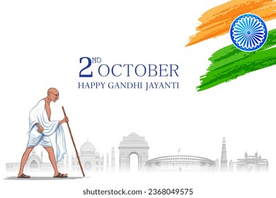 illustration of India background with Nation Hero and Freedom Fighter Mahatma Gandhi popularly known as Bapu for 2nd October Gandhi Jayanti