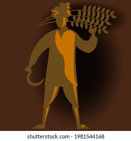 Illustration of India farmer, wearing turban Kurta and dhoti, the typical costume of the Indian farmer, vector line art of India