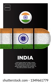 Illustration of India flag made of three country abbreviations letter with grunge sponge effect.