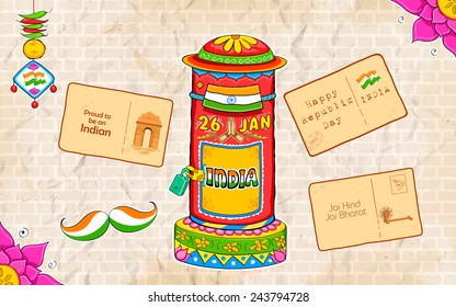 ilustración de India kitsch style post box y letter
