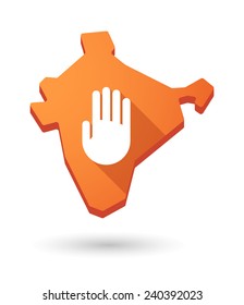 Illustration of an India map icon with a  hand