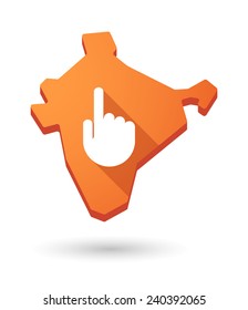 Illustration of an India map icon with a  hand