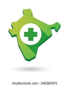 Illustration of an India map icon with a  pharmacy sign