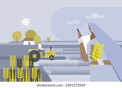 Ilustración de una mujer rural india en un campo agrícola usando un teléfono móvil.