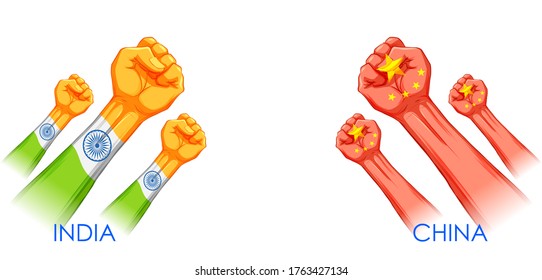 illustration of India vs China concept showing tension and confrontation in borders